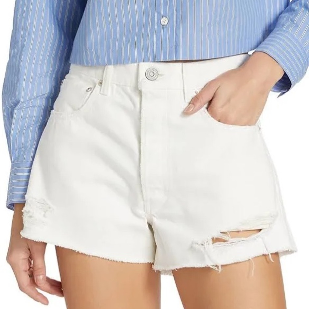 Moussy Vintage Distressed Denim White Shorts